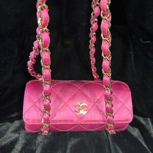 CHANEL Fuchsia Quilted Mini Bag with Gold Chain